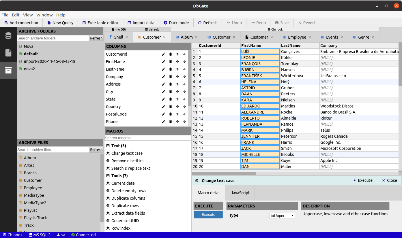Free table editor with macro preview