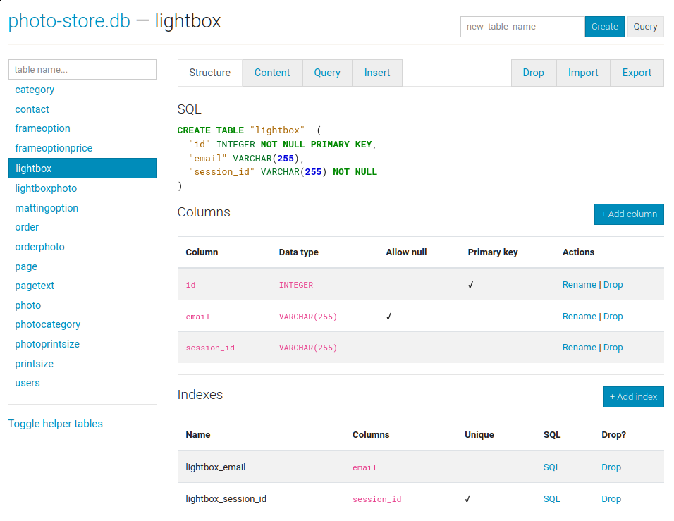 sqlite-web screenshot