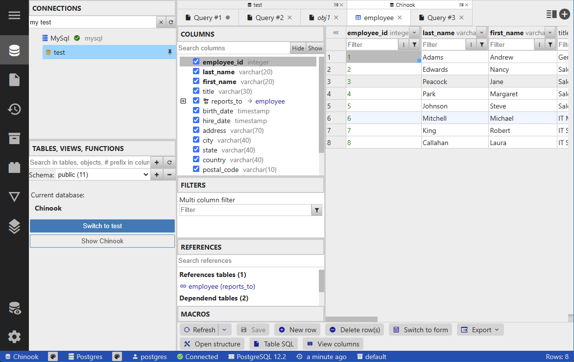 Search in connections and databases