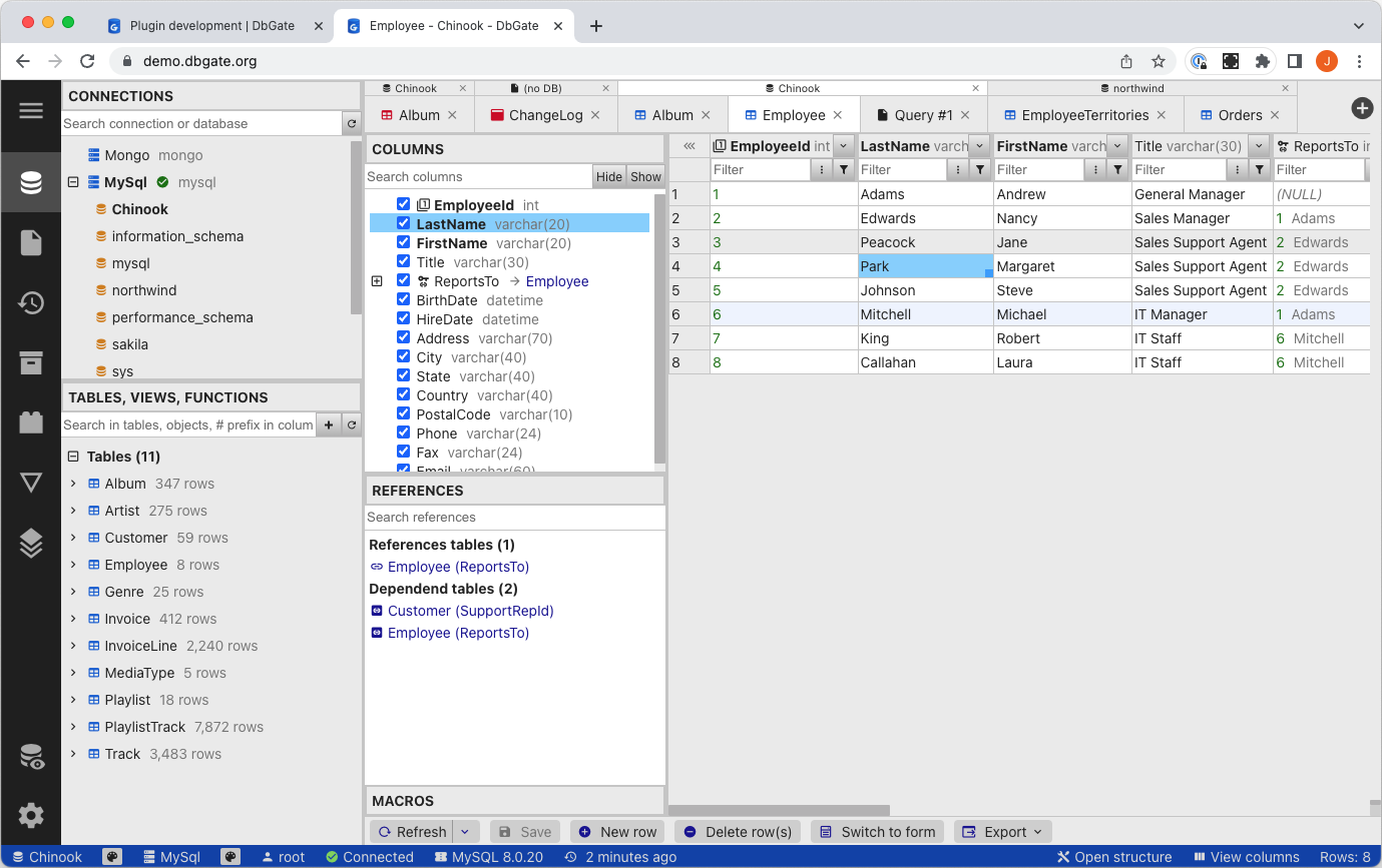 Multiple database, multiple connection layout