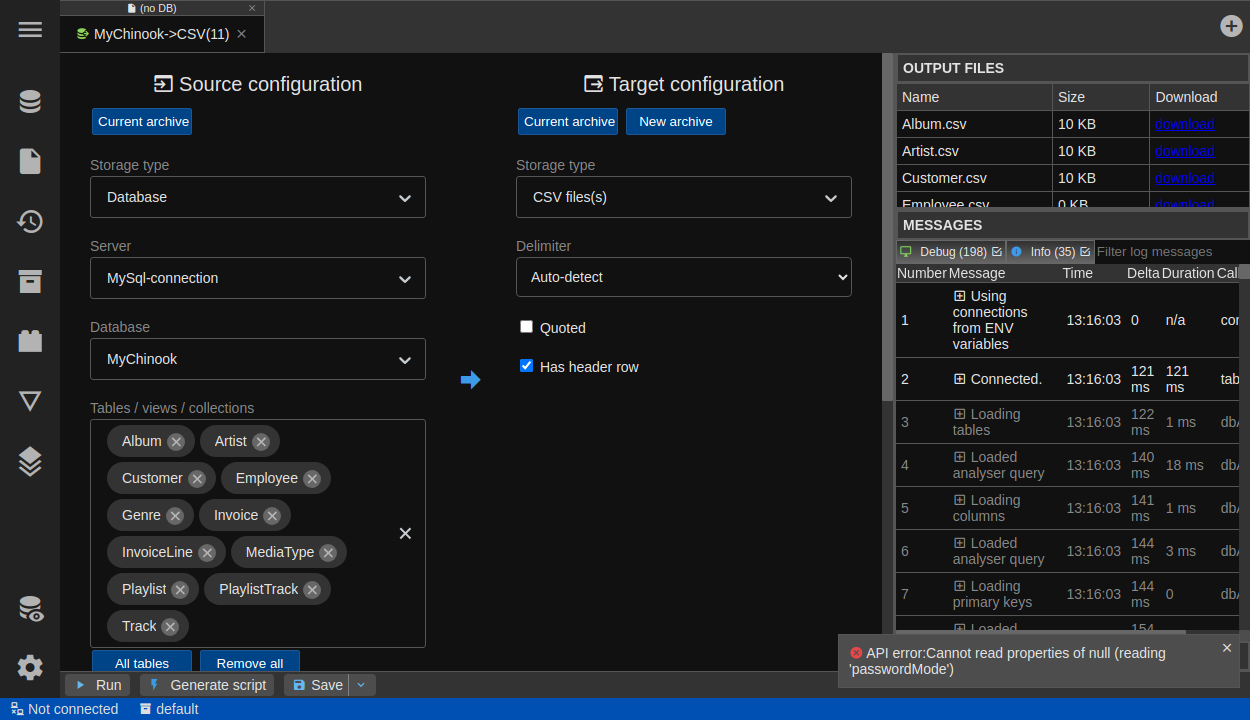 CSV export