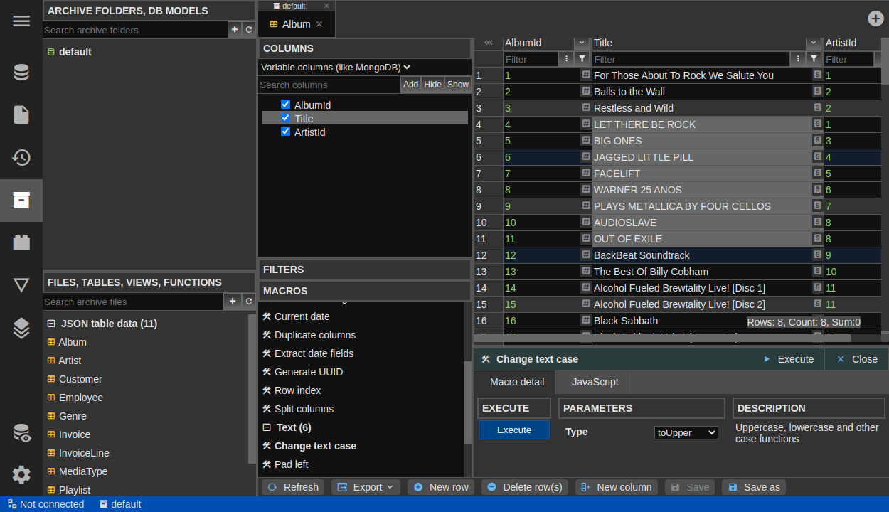 Free table editor with macro preview