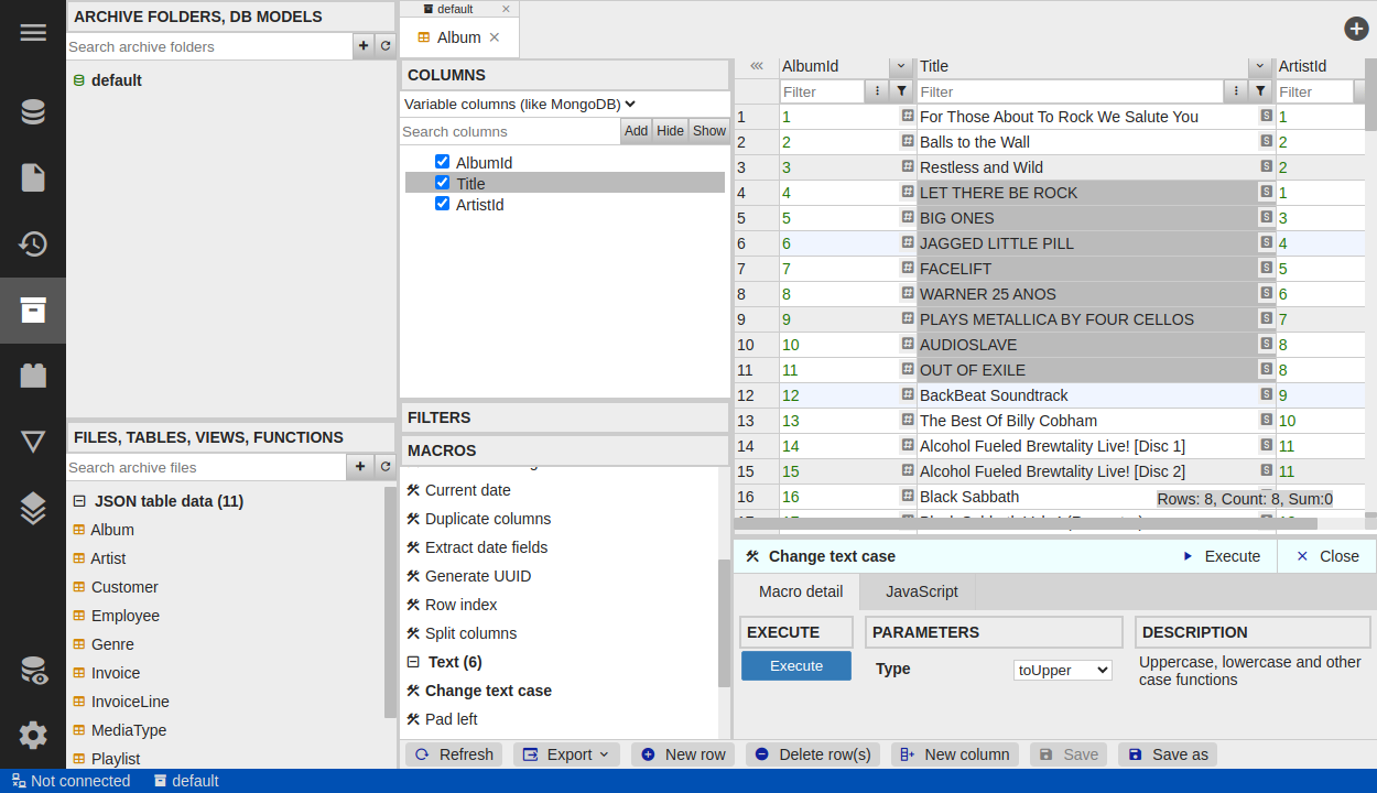 Free table editor with macro preview