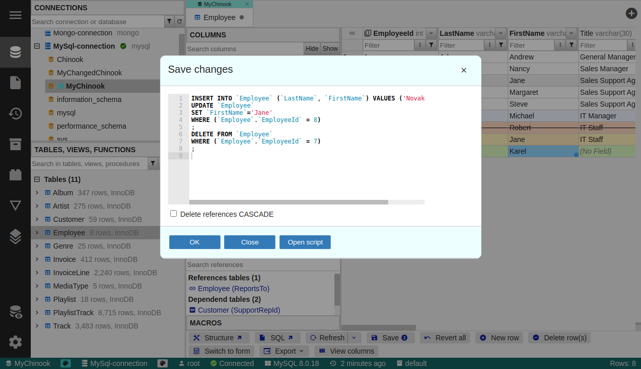 Modify data with SQL preview